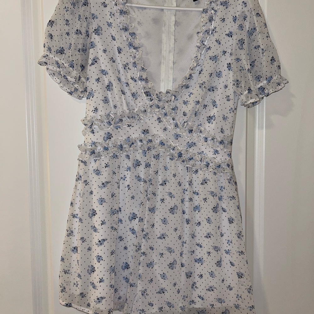 Blue and white romper